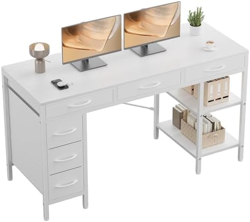 Sweetcrispy 55" Computer Desk with 6 Fabric Drawers & Storage Shelves by Sweetcrispy