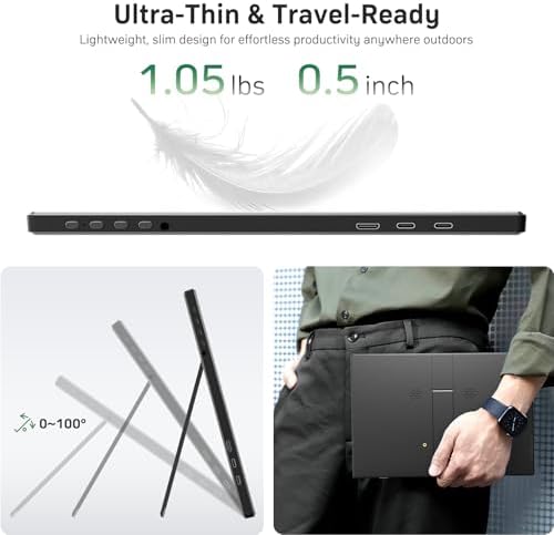 KQC 14 Inch Portable Monitor FHD 1200P, Ultra-Slim USB-C HDMI Plug & Play External Display, 100% sRGB Dual Speakers, Travel Laptop Monitor with Stand for PC Phone Xbox PS4/5 - Image 7