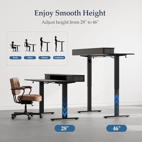Klicelor 63 x24 Inch Electric Standing Desk with Drawers, Adjustable Height Small Sit Stand Desk for Home Office, Compact Computer Workstation with Storage– Black - Image 5