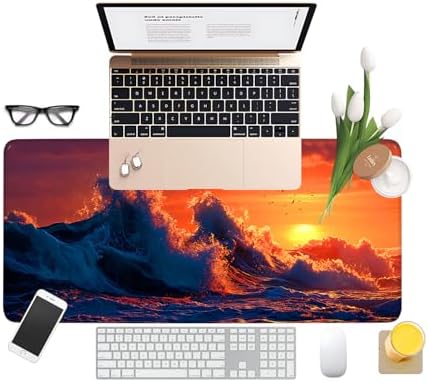Sunset Waves Gaming Mouse Pad 31.5"x11.8" Large Extended Pad Desk Mat Anti-Slip Rubber Base & Durable Stitched Edges for Gamers Smooth Mouse Pad Writing Surface for Desk Office/Home - Image 3