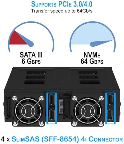 Kingwin U.2/U.3 NVMe Mobile Rack Cage with SlimSAS Connector for 5.25” Bay – Support PCIe 4.0 Hot-Swappable SSD Enclosure for Seamless Data Transfer and Storage Expansion - Image 3