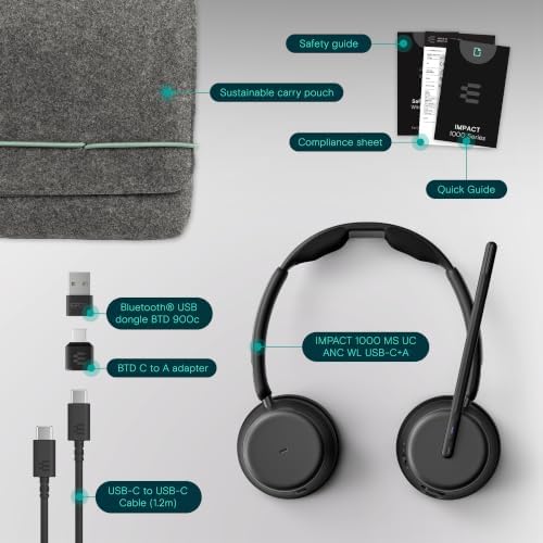 EPOS Impact 1000 MS UC ANC Wireless Headset with USB-C + USB-A Wireless Adapter for PC & Mac – Bluetooth On-Ear Headphones with Adaptive ANC & AI Noise-Canceling Microphone - Image 5