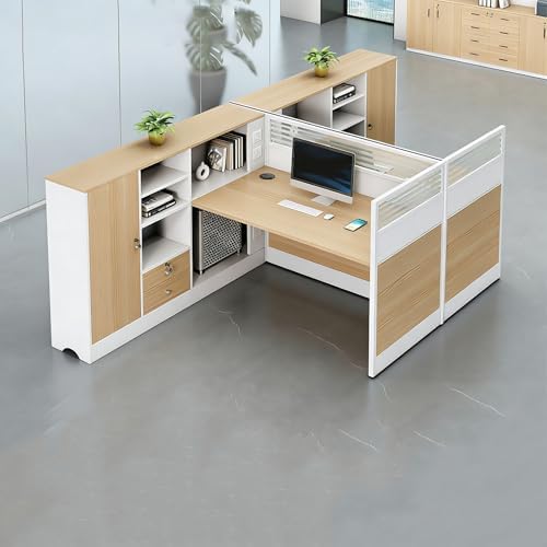 Modern Office Cubicle Workstation Desk with Tempered Glass Privacy Panels, USB Charging Hub & Cable Management,Multi-Person Modular Computer Desk for Commercial Office (B-Left, Two Person-T) by Unknown