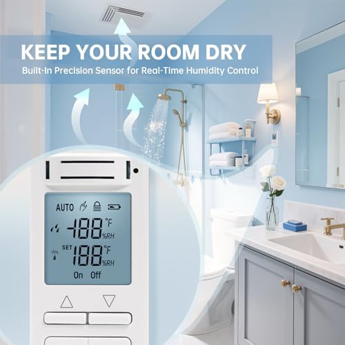 Smart Humidity Sensor Switch, Ortis Auto Bathroom Fan Control with Real-Time LCD Display, for Bathroom Basement Garage Moisture Protection, Neutral Wire Required - Image 3