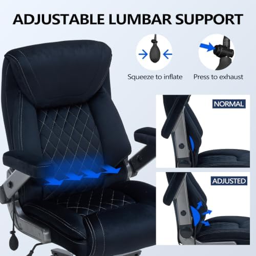 600lbs Big and Tall Office Chair with Lumbar Support 5 Way Adjustable Armrest Heavy Duty Ergonomic Office Chair Executive OfficeChair Extra Wide and Oversized (Black Short Plush) - Image 5