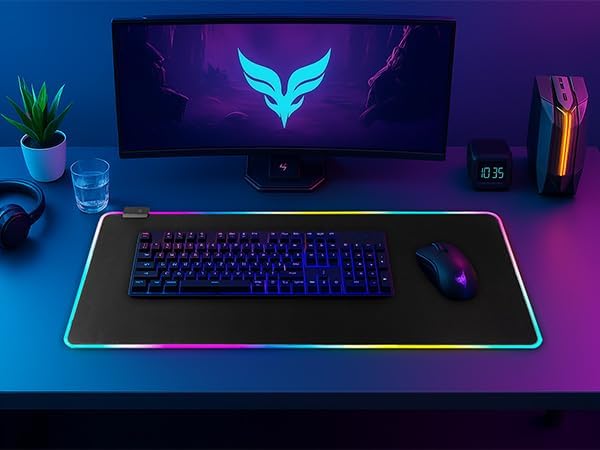 RGB Gaming Mouse Pad-14 Light Modes, Extended Soft LED Mouse Pad, Anti-Slip Rubber Base, Computer Keyboard Large Mousepad Mat, Waterproof Mousepads (25.6 * 11.6 Inch) - Image 2