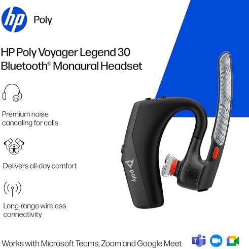 Poly Voyager Legend 30 - Bluetooth Headphones with Mic - Discreet Boom & 4 Noise-Canceling Mics - WindSmart Technology - All-Day Comfort - Seamless Connectivity - Smart Sensors & Call Controls - Image 2