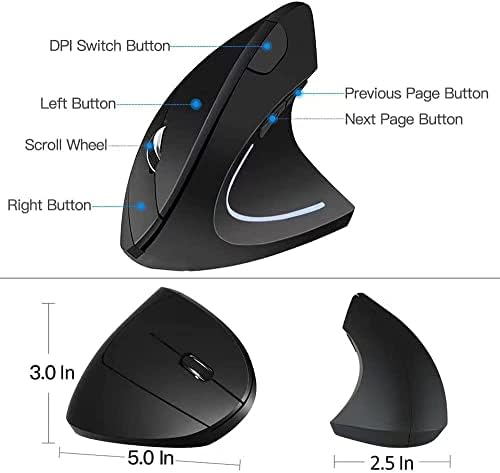 Ergonomic Mouse, 2.4G Optical Wireless Vertical Mouse with 6 Buttons - 3 Adjustable DPI 800/1200/1600 for Laptop, PC, Computer, Desktop, Notebook etc, Specially for Right-handers - Image 6