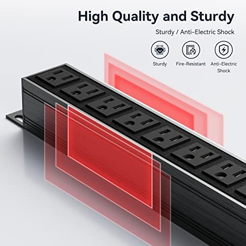 Heavy Duty Power Strip,8 Outlet Metal Power Strips Wall Mount, 1.6 inch Wide Spaced Industrial Surge Protector, Garage Outlet for Shop Workshop Power Strip with Switch & 6 FT Extension Cord, 300J - Image 7