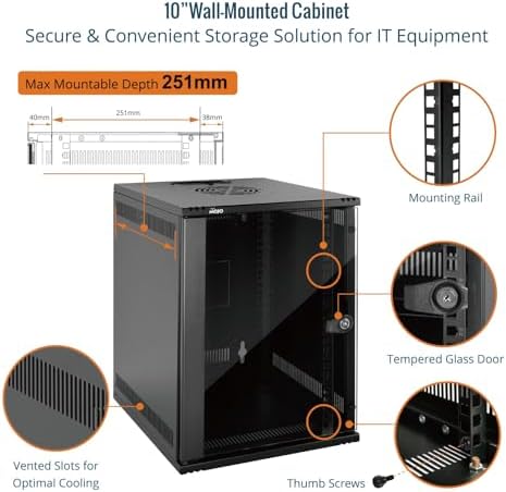 Tecmojo 9U 10 inch Rack, Wall Mount Network Cabinet Set,12.3W x 13D x 17.1H- Load Capacity 110Lbs(50 kg),Black 10" Wall Housing Server Rack Set - Image 3