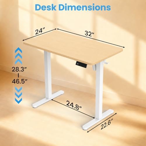 Electric Standing Desk, 32" x 24" Adjustable Height Sit Stand Desk, Small Space Workstation, Compact Computer Desk for Home Office, Stable Steel Frame (Natural) - Image 3