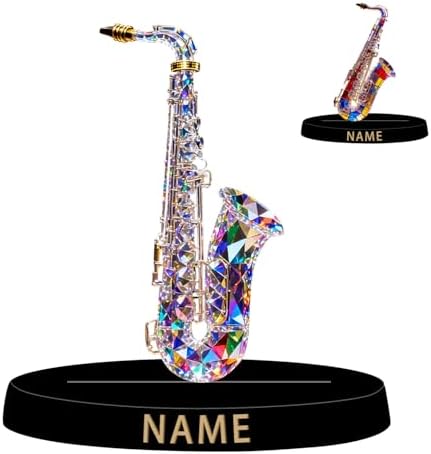 Personalized Acrylic Saxophone Decoration - Crystal Style Colorful Figurine with Custom Name Plate, Music Desktop Ornament Gifts for Saxophonists Jazz Musicians Music Lovers & Collectors by Unknown