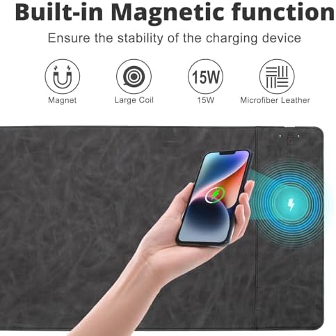 Magnetic Wireless Charging Desk Pad, Office Desk Mat with Wireless Charger, Waterproof and Scratch-Resistant Large Mouse Mat, Microfiber Leather Mouse Pad for Office and Home Use,Grey Color - Image 2