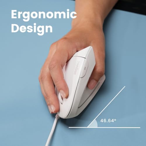Perixx PERIMICE-513W Wired Ergonomic USB Mouse - 6 Buttons with 1000/1600 DPI - Vertical Right-Handed Design - White - Image 2