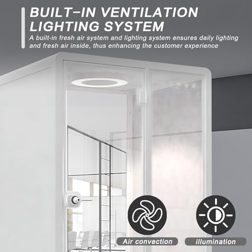 White Office Pod Booth (White Simple Appearance Design)(Reduce Noise by 25-35 Decibels)(Silent Fresh Air System) Soundproof Booth with Lighting,Universal Wheel for Study (59.05IN) - Image 5