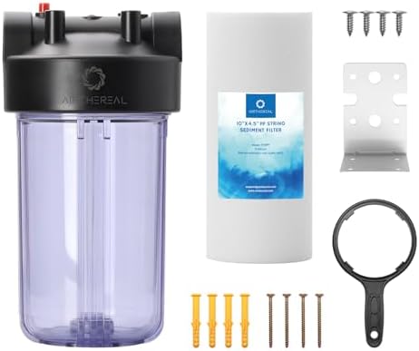 Airthereal Whole House Water Filter Housing, 10" x 4.5" Sediment Carbon Cartridge Universal Housing, Pre-Filtration System for Well and City Water, 3/4" NPT Port Clear Housing Include 1-Pack PP Filter by Airthereal