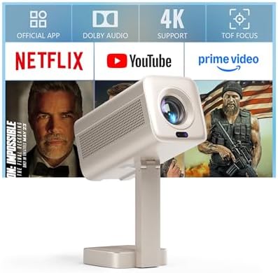 [Now with Netflix & 2800 ANSI] Mini Projector with WiFi and Bluetooth, AuKing Smart Portable Outdoor Projector 4K Support with TOF Real-Time Focus, Native 1080P Movie Projector by AuKingProjector