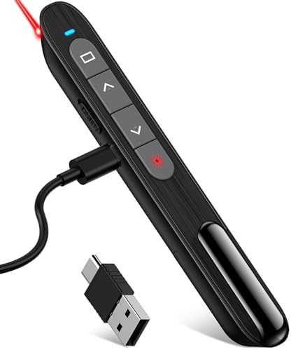 DinoFire USB C Rechargeable Presentation Remote with Red Light,Wireless Preseter PPT Slide Clicker Advancer for MacBook Laptop Computer by DinoFire