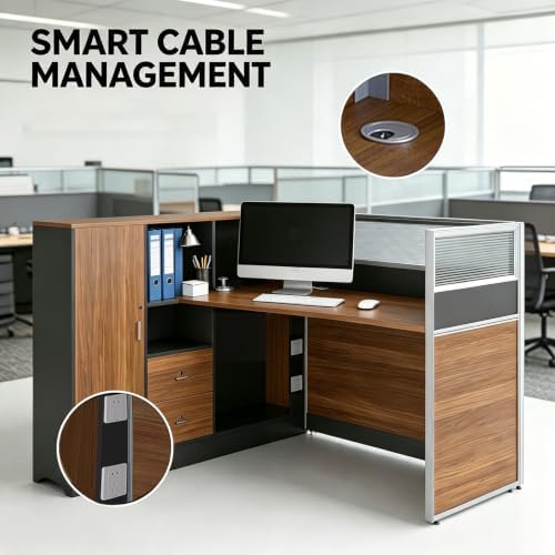 Modular Office Cubicle Workstation Desk with Privacy Panels and Cable Management,Long Computer Desk for Commercial Workspace, Sound Dampening Partition Wall (Oak+Grey, 59IN) - Image 4