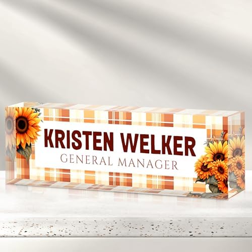 Custom Office Name Plate for Desk - Desk Name Plate Personalized Gifts for Coworkers, Boss, Employees, Teacher, Nurse - Office Desk Decor for Women Men - Employee Appreciation Gifts (Yellow Grid) by Cryphart-CustomGiftExpert