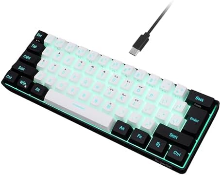 Snpurdiri 60% Wired Gaming Keyboard, 61 Keys, Black-White by Snpurdiri