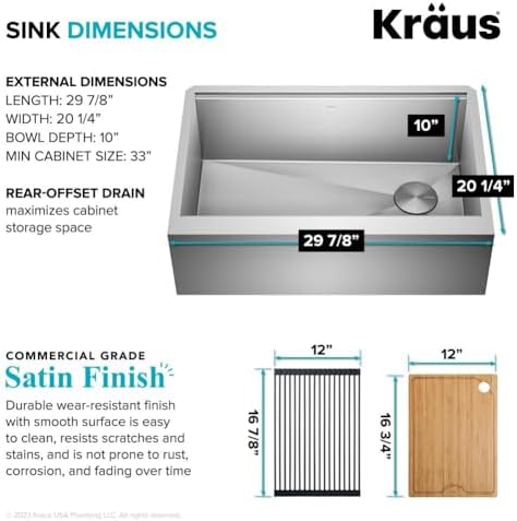 Kraus Kore 30-Inch Farmhouse Workstation with In Sink Dish Drying Rack, Stainless Steel Kitchen Sink, KWF410-30 - Image 6