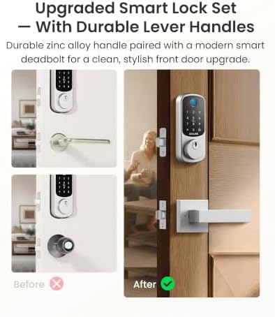 DESLOC B200 Fingerprint Smart Lock with 2 Lever Handles Set,Front Door Lock - Image 2