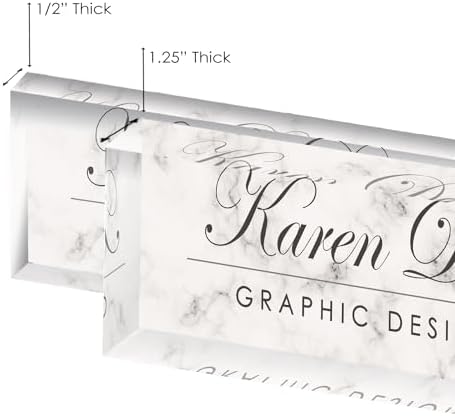 Artblox Personalized Name Plate for Desk | White Marble Design On Clear Acrylic Glass | Custom Plaque Desk Name Plate Personalized Your Name and Credentials Office Office Sign Engraved Plaque - Image 4