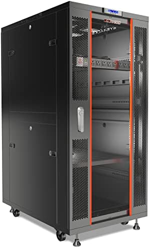 32U Home Server Rack Cabinet – 19" Floor Standing Network Rack Enclosure, 39" Deep with Glass Door, Fans, PDU & Shelf for NAS, Router, Switch & AV Equipment by SYSRACKS