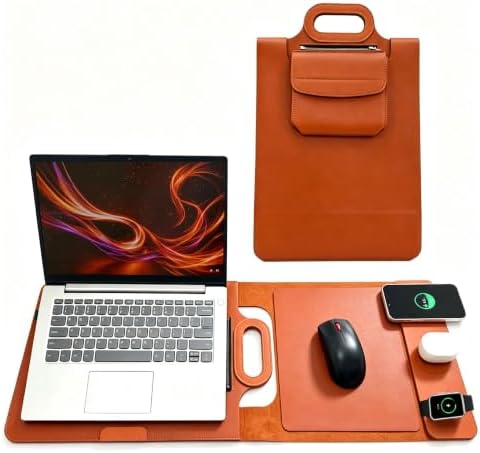 Wireless Charging Laptop Bag for 16-Inch Laptops, Foldable Desk Mat, Brown by Unknown
