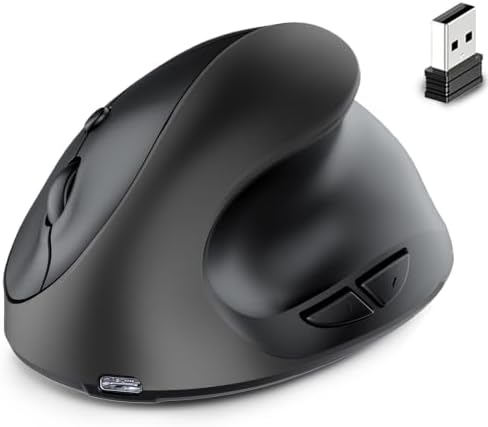 Right Hand Ergonomic Vertical Wireless Mouse Type C Rechargeable 6 Btn Mice by ATTOE