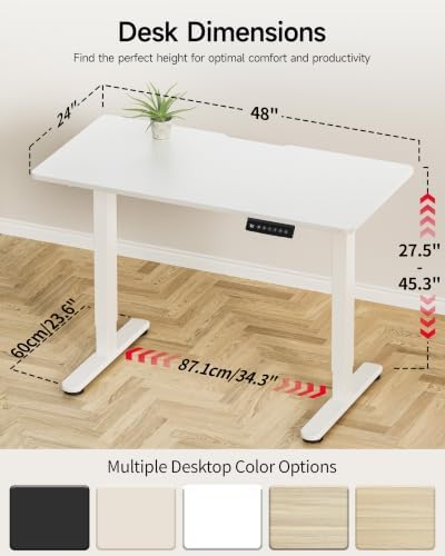 Okin Standing Desk Electric Adjustable Computer Whole Piece Stand up Desk Office Gaming Home Office Memory Desks 48x24 inches White - Image 2