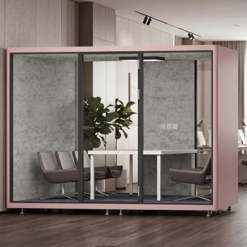 Soundproof Office Pod with 6 Person Glass Front (Pink) by Unknown
