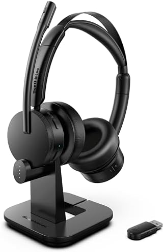 Wireless Headset with Mic for Work, Bluetooth Headset with Noise Cancelling by Soothielec