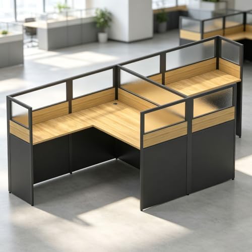 Nykto Office CubicleDesk with Mute Privacy Panels (B2 Person-F, Walnut) by Nykto