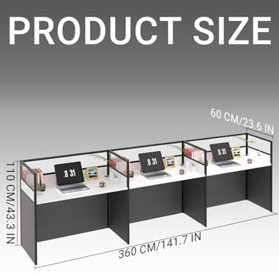Nykto 3-Person Office Cubicle Desk Workstation w/Mute Privacy Panels, Black - Image 2