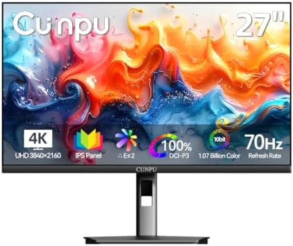 CUNPU 27" 4K 70Hz IPS Ultra-Slim Bezel Black Photo Video Editing Monitor by CUNPU