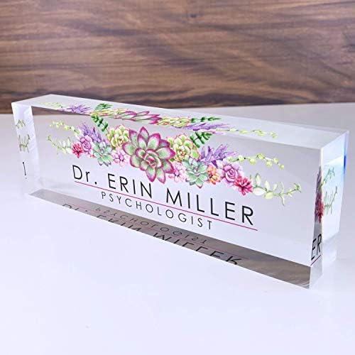 ARTBLOX Personalized Acrylic Desk Name Plate, Succulents Design by Artblox