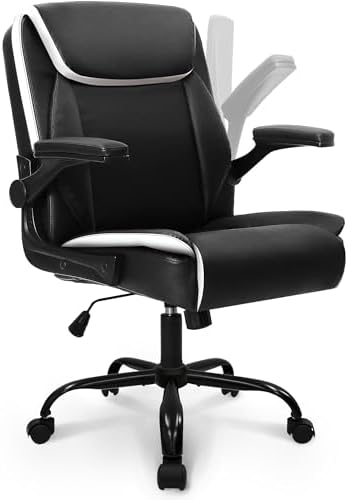 NEO CHAIR PU Leather Office Desk Chair with Adjustable Arms, Black White by NEOCHAIR