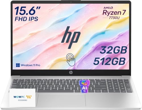 HP 2026 Edition Business Laptop, 15.6" FHD IPS Touchscreen, AMD Ryzen 7 7730U 8-Core 16-Thread Processor for Multitasking, 32GB RAM, 512GB SSD, Numeric Keypad, Camera Privacy Shutter, Windows 11 by Unknown