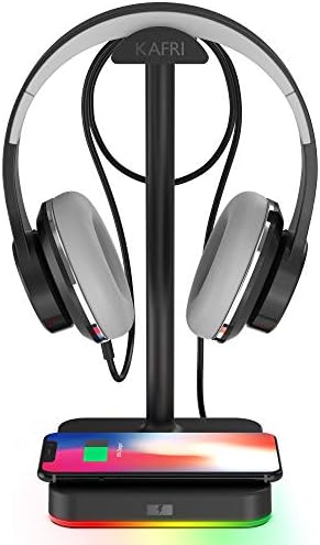 KAFRI RGB Headphone Stand with Wireless Charger Desk Gaming Headset Holder Hanger Rack with 10W/7.5W Fast Charge QI Wireless Charging Pad - Suitable for Gamer Desktop Table Game Earphone Accessories by Unknown