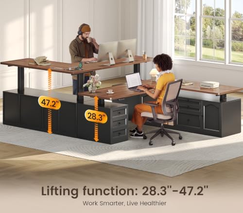 SEDETA Farmhouse L Shaped Executive Electric Standing Desk with 6 Drawers - Image 3