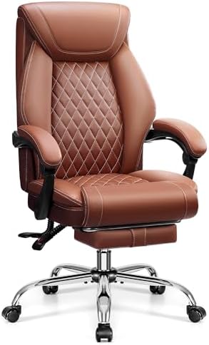 Office Chair, Executive Leather Office Chairs with Rocking Function, Big and Tall Ergonomic Computer Chair with Lumbar Support Flip-Up Armrests, Comfortable Gaming Chairs for Home Ofiice by Bestglory