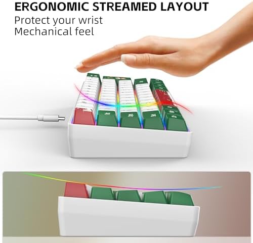 Snpurdiri 60% Wired Gaming Keyboard, RGB 61-Key (Red Green White) - Image 6