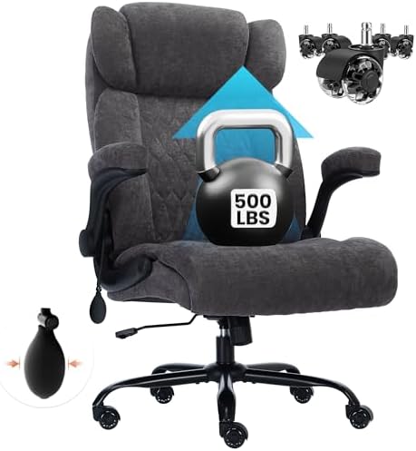 500lbs Big and Tall Office Chair Adjustable Lumbar Support for Back Pain, Extra Wide Seat Executive Office Chair Thick Armrest Pad, Heavy Duty Base&Upgraded Wheels, Ergonomic Desk Chair (Grey) by Unknown