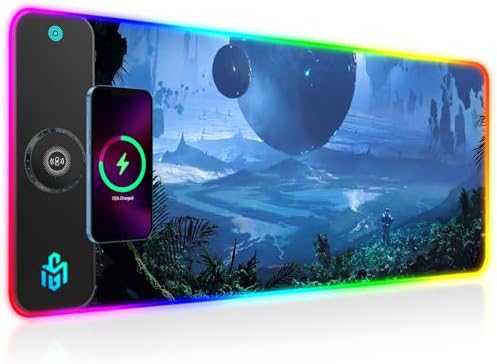 GIM 15W Wireless Charging RGB Gaming Mouse Pad, LED Mouse Pad 800x300x4MM, 10 Light Modes Extra Large Mousepad Non-Slip Rubber Base RGB Desk Mat for Gaming, MacBook, PC, Laptop, Desk (Planetary) by Unknown