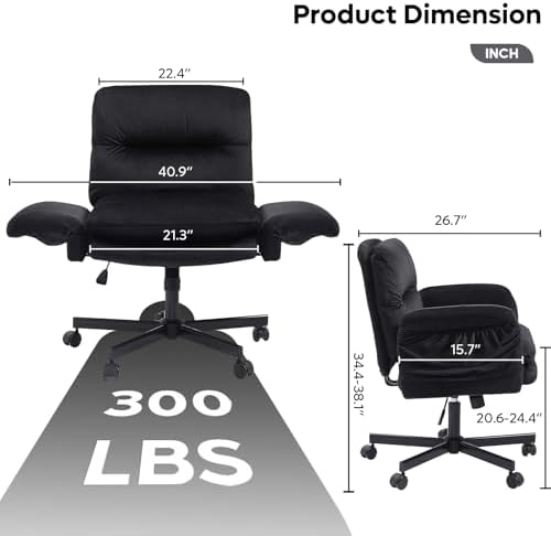 Bestier Criss Cross Chair with Flip-Up Arms, Black Velvet Office Chair - Image 3