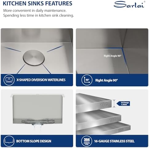 Sarlai Laundry Sink with Faucet - Drop In 25"x22"x12" Deep Laundry Utility Kitchen Sink Drop-in Topmount Single Bowl Sink 16 Gauge Stainless Steel Kitchen Laundry Room Sinks Basin - Image 6