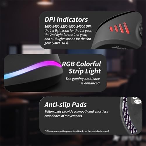 Gaming Mouse with 5 D Rocker, Wireless Vertical Mouse with [24000 DPI] [12 Programmable Buttons], Computer Mouse for Gamer/PC/E-Sports/Laptop (Black) - Image 5
