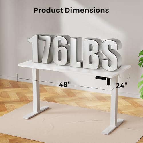 WALKINGDESK 48x24 Inches Height Adjustable Electric Standing Desk with 2 Hooks for Home Office, Ergonomic Sit Stand up Desk with Splice Board, White - Image 3